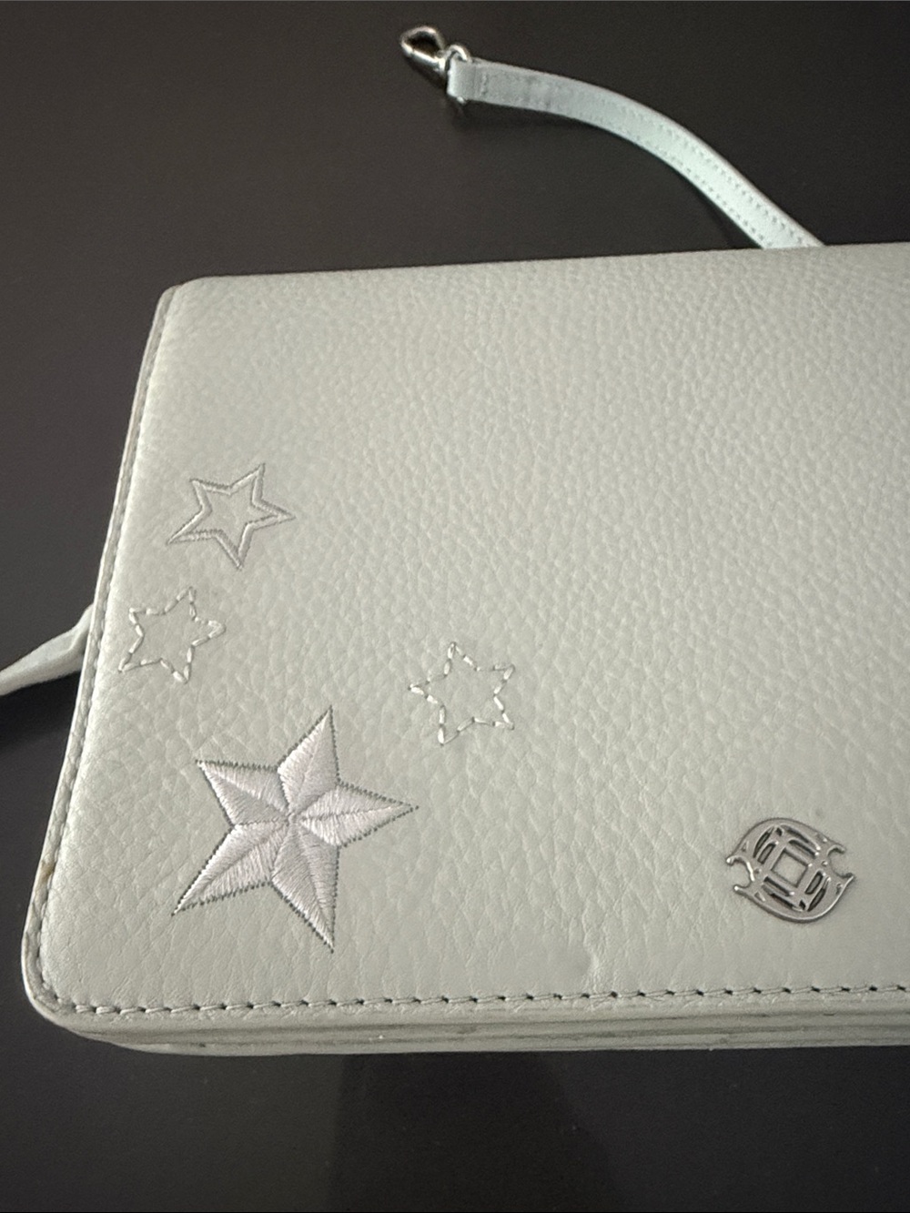 NWOT Dagne Dover Light Blue-Grey Leather Crossbody Bag with Star Embroidery - Picture 6 of 6